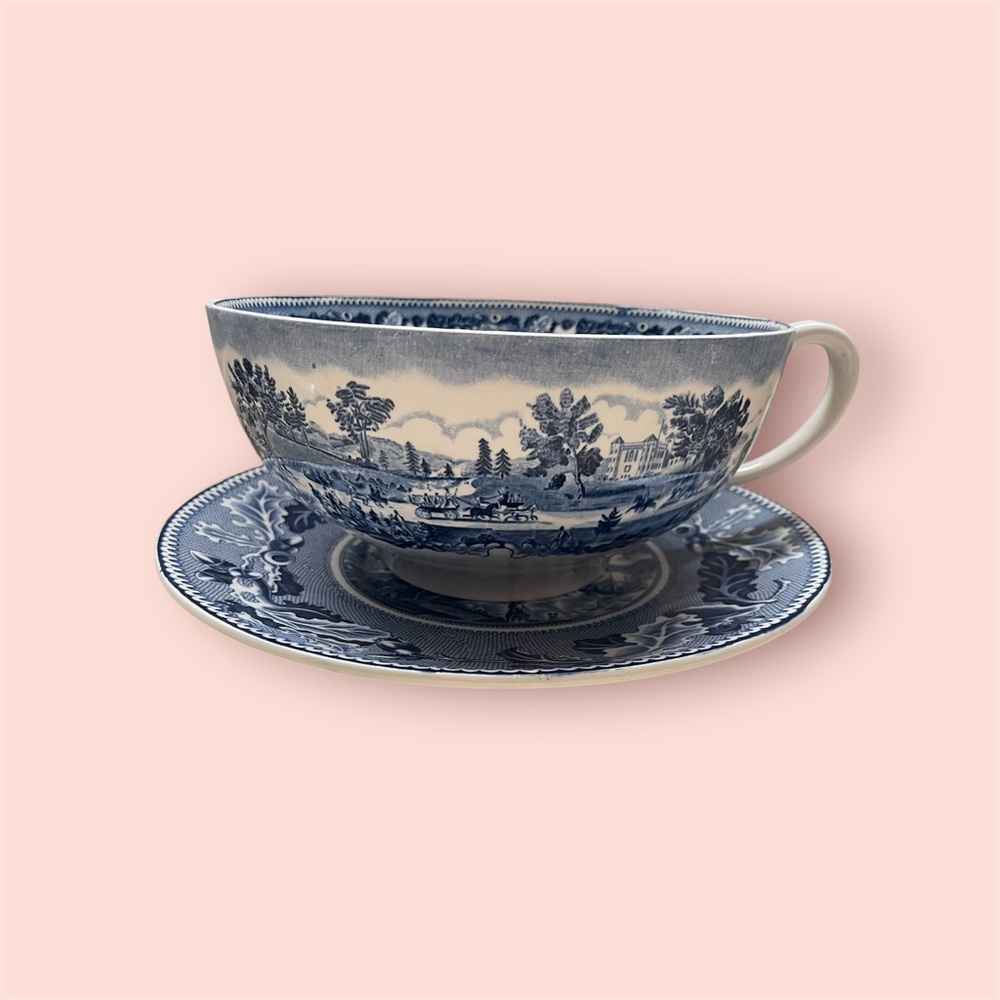 Johnson Brothers Historic America Blue Transfer Ware Colossal Cup and Saucer